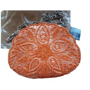 New Bijoux Terner Satin Beaded/Sequined Orange Purse Clutch Handbag W/Chain